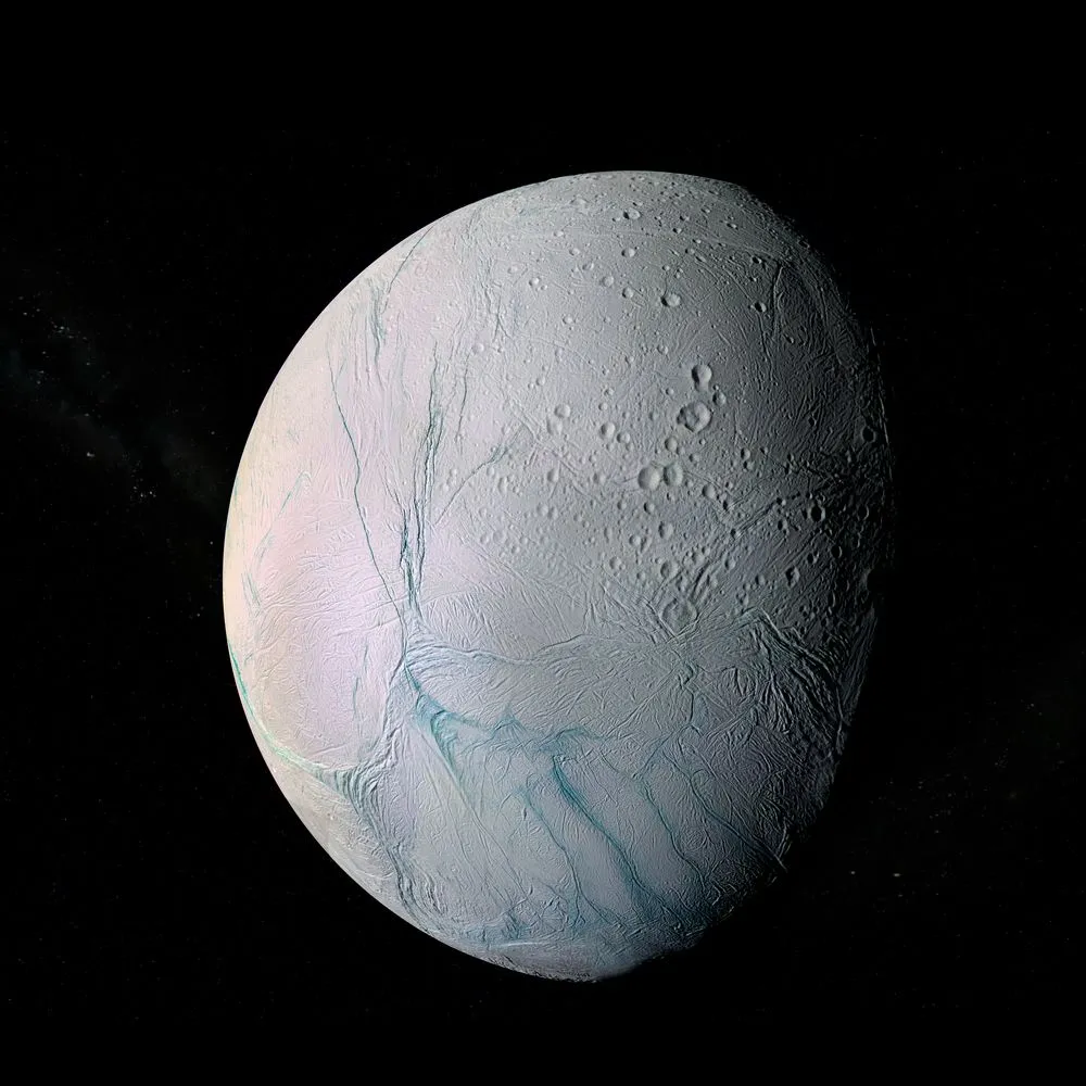 View,Of,Enceladus,,One,Of,The,Moons,Of,Saturn.,Elements