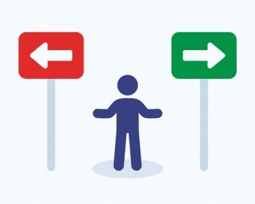 Man making decision on direction choice icon vector graphic