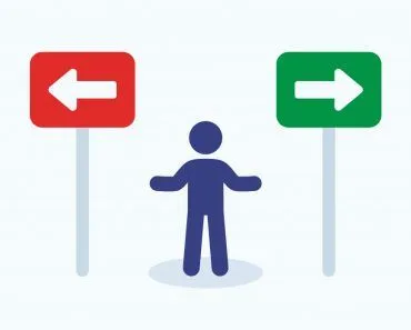 Man making decision on direction choice icon vector graphic