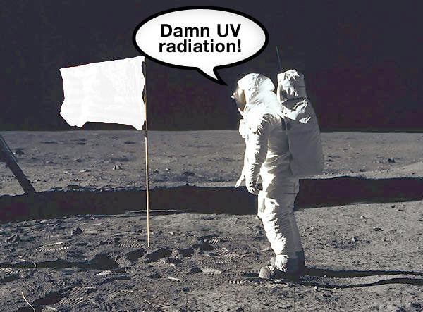 The American flags now bleached white left as a mark of success behind on the moon