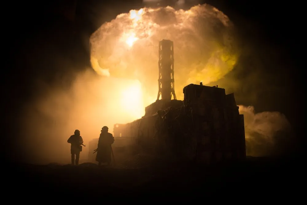 Creative,Artwork,Decoration.,Chernobyl,Nuclear,Power,Plant,At,Night.,Layout