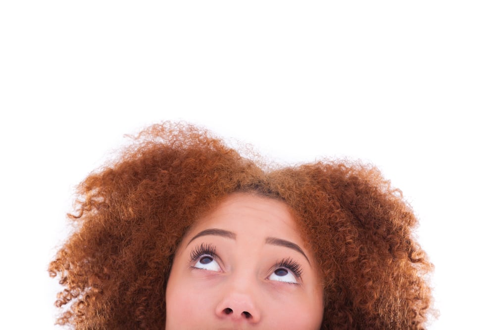 Young,Hispanic,Teenage,Girl,Looking,Up,Isolated,On,White,Background