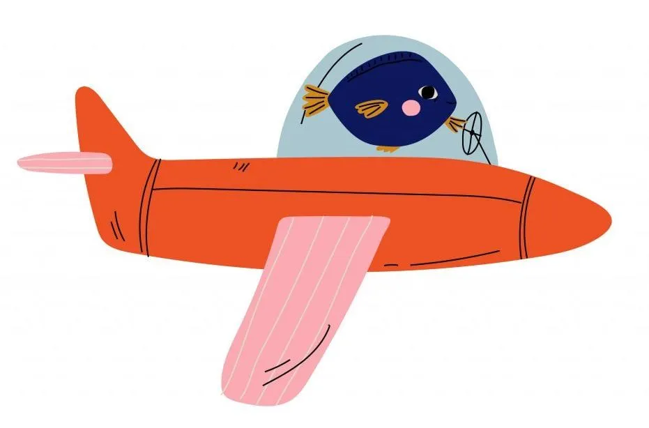 Fish Pilot Flying on Retro Plane in the Sky