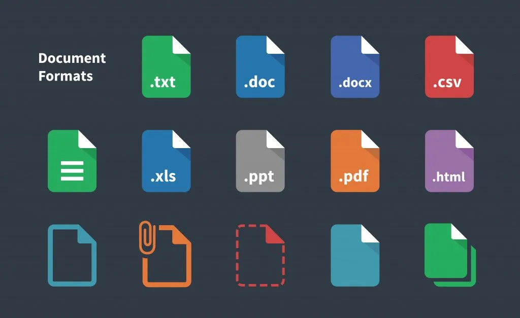 Set of Document File Formats and Labels icons