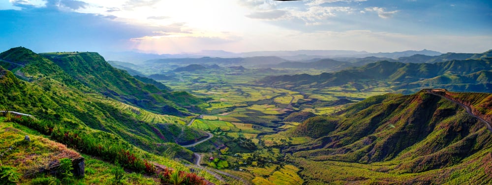 Aerial,Panorama,Of,Semien,Mountains,And,Valley,Around,Lalibela,In