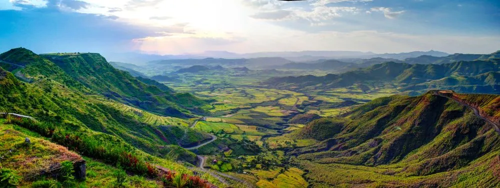 Aerial,Panorama,Of,Semien,Mountains,And,Valley,Around,Lalibela,In