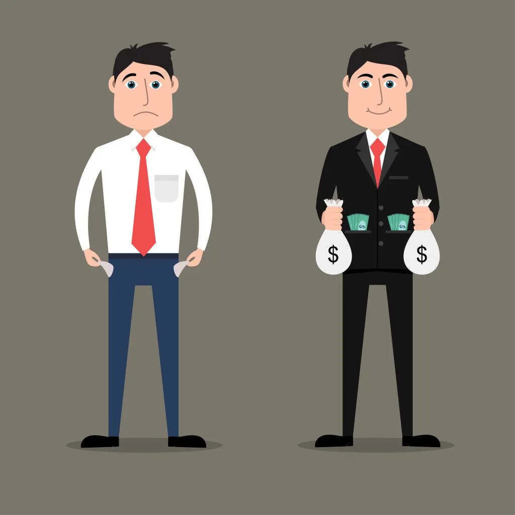 Flat style illustration of rich vs poor businessman