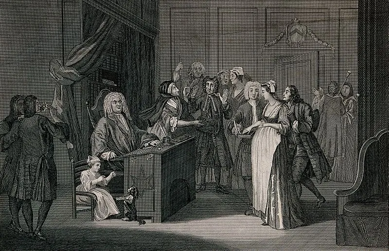 courtroom scene with a judge