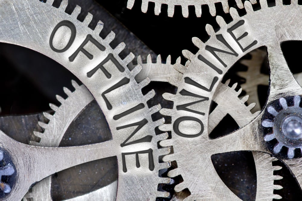 Macro,Photo,Of,Tooth,Wheel,Mechanism,With,Imprinted,Offline,,Online