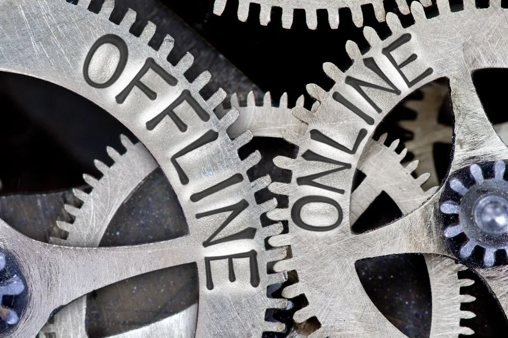 Macro,Photo,Of,Tooth,Wheel,Mechanism,With,Imprinted,Offline,,Online