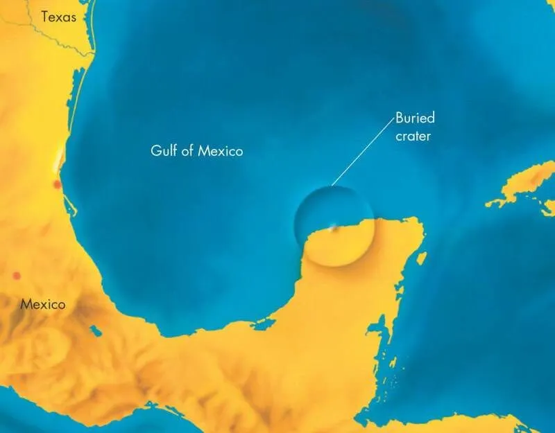 This is a map of the location of the Chicxulub crater, created by the asteroid that most likely killed the dinosaurs. (Credits: Dementia/Flickr)