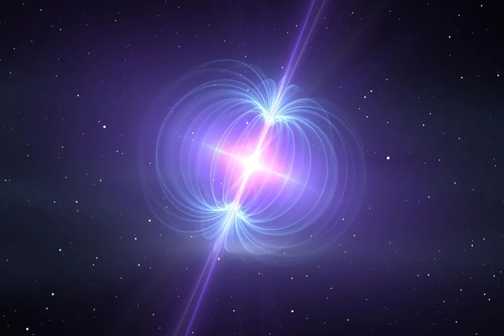 Illustration of the magnetic field lines of aneutron star(Credits: Jurik Peter/Shutterstock)