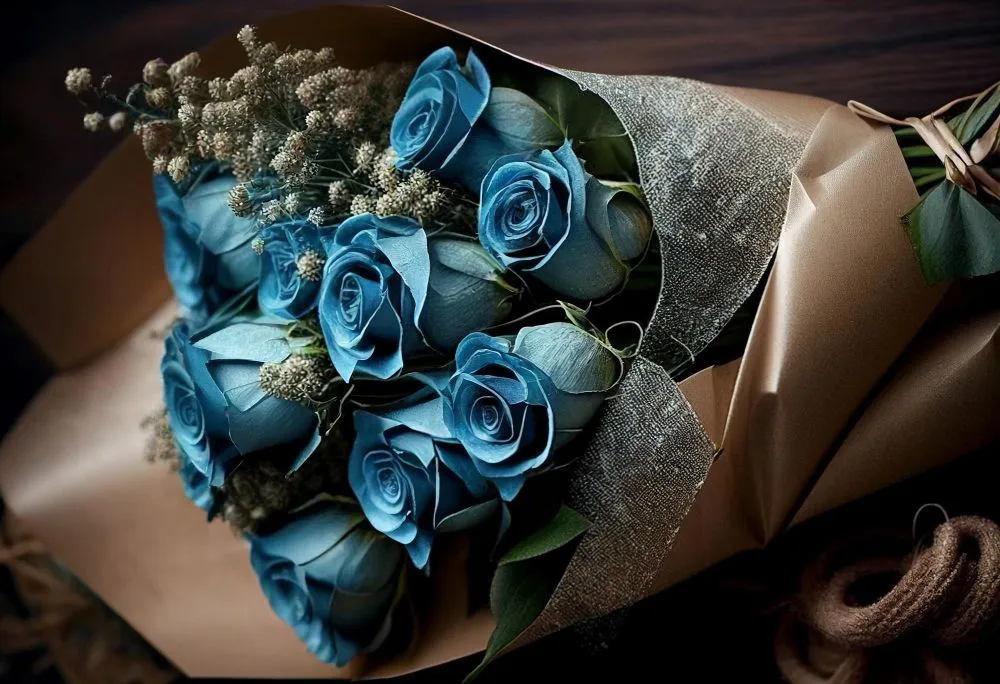 Most of the blue roses we find at florists are actually white roses dyed with blue coloring. (Credits: Techyart/Freepik)