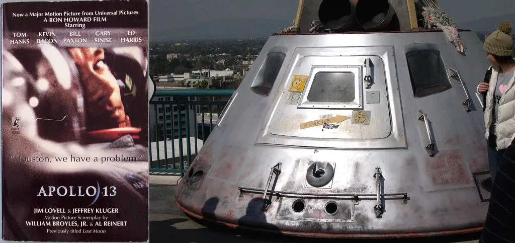 collage of apollo 13 and their space capsule